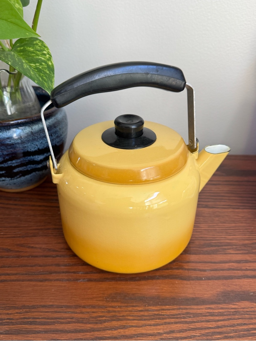 Vintage Yellow Enamel Teapot Made in Italy